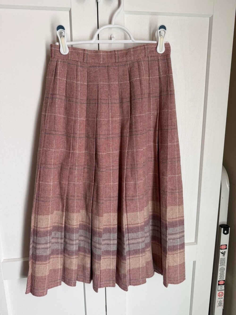 Vintage Clyde Pleated Wool Plaid Skirt Mauve Pink Button Front Midi size 5/6